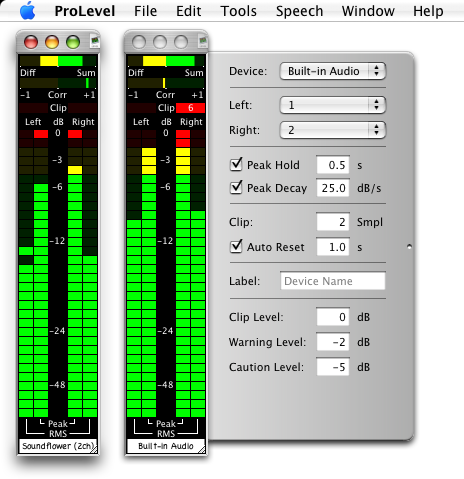 kaas Indirect sneeuw ProLevel for macOS - real time audio level meter